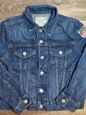 Polo Ralph Lauren American Flag Denim Trucker Jean Jacket Kid’s M 10-12